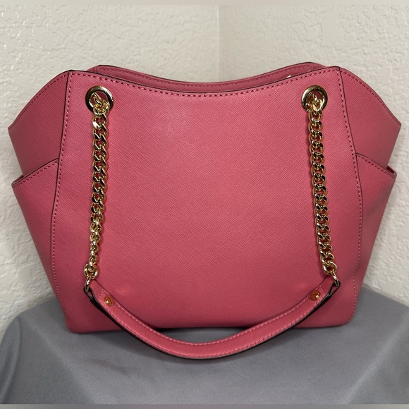 Michael Kors Pink Saffiano Leather Small Jet Set Travel Tote Shoulder Bag - Picture 2 of 7